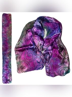 Hand Dyed Silk Scarf with Swirl/Curl Pattern